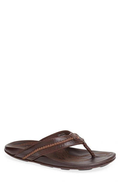 Shop Olukai Mea Ola Flip Flop In Dark Java/ Dark Java Leather