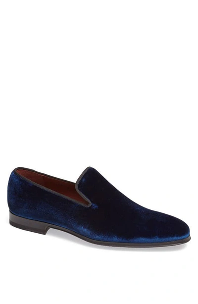 Shop Magnanni Dorio Venetian Loafer In Blue Velvet