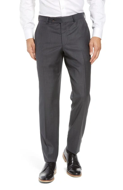 Ted Baker Jefferson Flat Front Solid Wool Dress Pants In Mid Grey