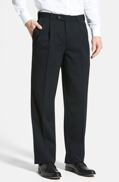 BERLE BERLE SELF SIZER WAIST PLEATED CLASSIC FIT WOOL GABARDINE DRESS PANTS 734-09 SSP