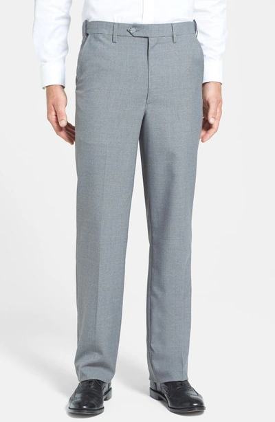 Shop Berle Self Sizer Waist Plain Weave Flat Front Washable Trousers In Light Grey