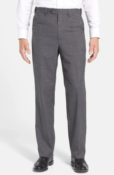 Shop Berle Self Sizer Waist Plain Weave Flat Front Washable Trousers In Medium Grey