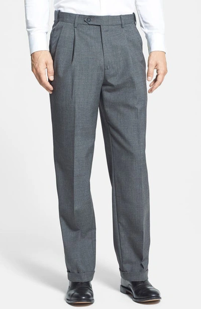 Shop Berle Self Sizer Waist Plain Weave Flat Front Washable Trousers In Medium Grey