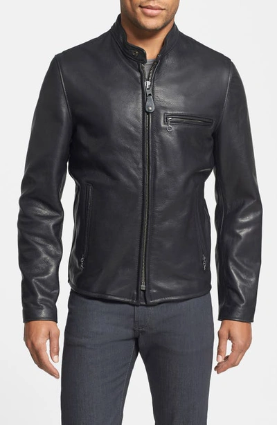 Shop Schott Café Racer Oil Tanned Leather Moto Jacket In Black