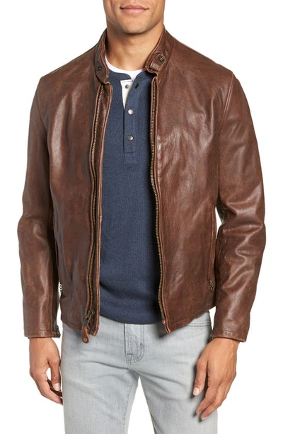 Shop Schott Café Racer Hand Vintaged Cowhide Leather Jacket In Brown