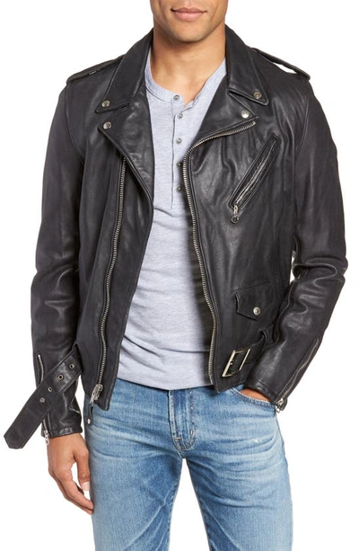 Shop Schott Hand Vintaged Cowhide Leather Motorcycle Jacket In Black