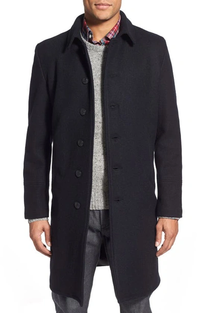 Schott Slim-fit Double-breasted Wool-blend Coat In New Navy