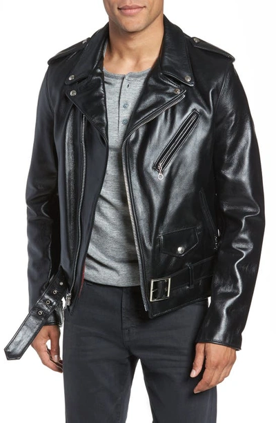Shop Schott Waxy Cowhide Leather Motorcycle Jacket In Black