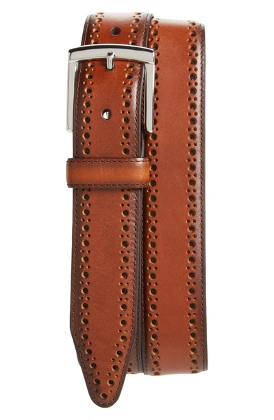 Shop Johnston & Murphy Perforated Leather Belt In Tan