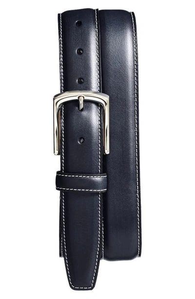 Shop Torino Burnished Leather Belt In Navy