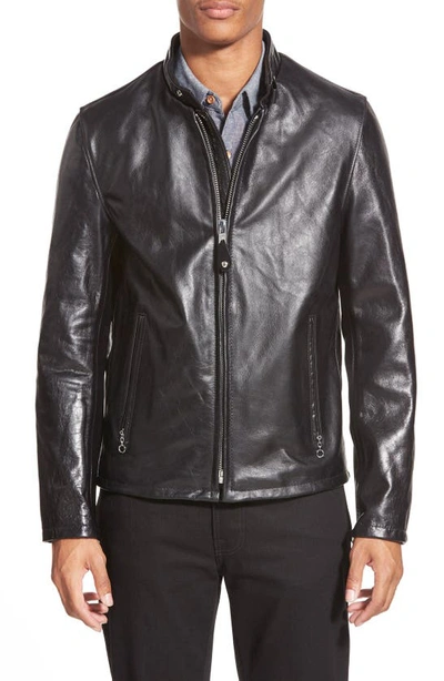 Shop Schott Café Racer Waxy Cowhide Leather Jacket In Black/ Black