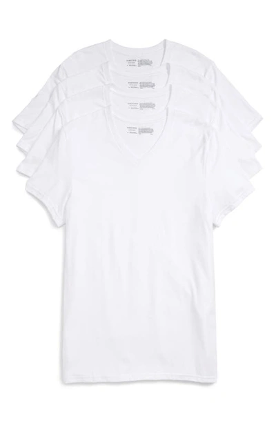 Shop Nordstrom Men's Shop 4-pack Trim Fit Supima® Cotton V-neck T-shirts In White