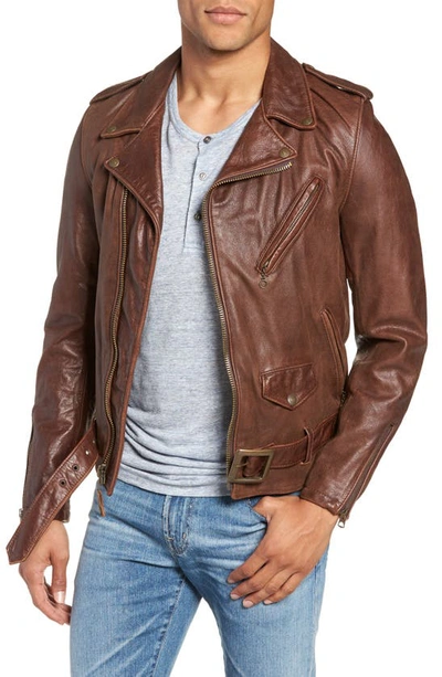 Shop Schott Hand Vintaged Cowhide Leather Motorcycle Jacket In Brown