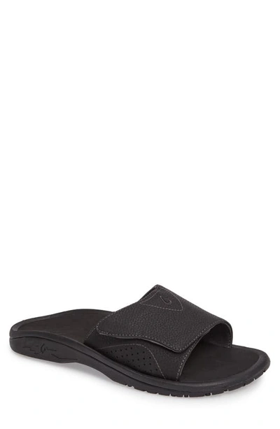 Shop Olukai Nalu Slide Sandal In Black/ Black