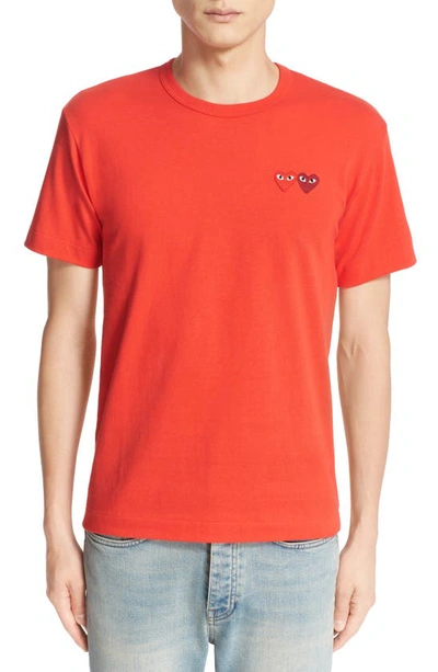 Shop Comme Des Garçons Play Twin Hearts Slim Fit Jersey T-shirt In Red