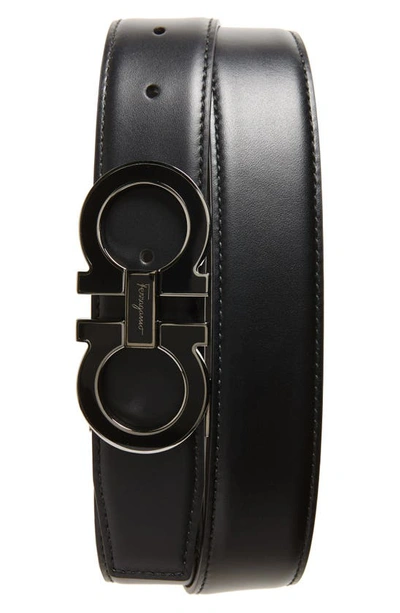Shop Ferragamo Double Gancio Leather Belt In Black