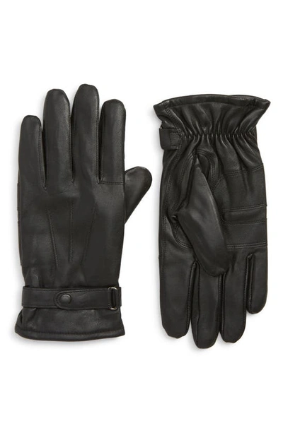 Shop Barbour Burnished Leather Gloves In Black