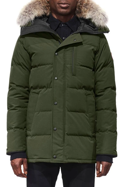 Shop Canada Goose 'carson' Slim Fit Hooded Parka With Genuine Coyote Fur Trim In Military Green