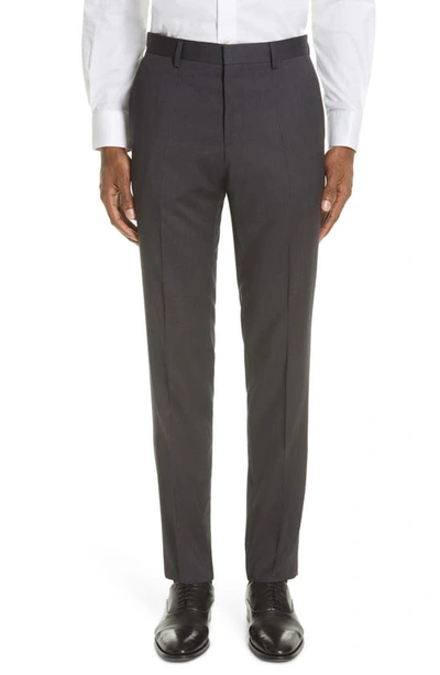 Shop Hugo Boss Genesis Flat Front Wool Dress Pants In Dark Grey