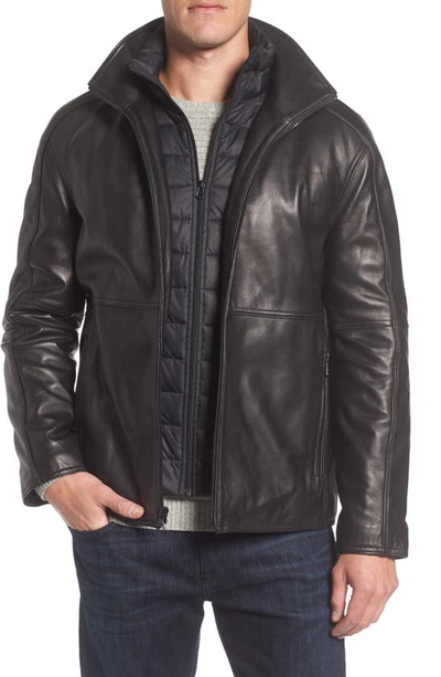 Shop Marc New York Hartz Leather Jacket With Quilted Bib In Black