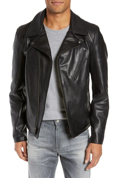 Shop Schott Waxy Cowhide Leather Moto Jacket In Black