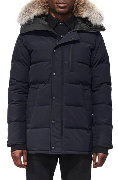 Shop Canada Goose 'carson' Slim Fit Hooded Parka With Genuine Coyote Fur Trim In Navy