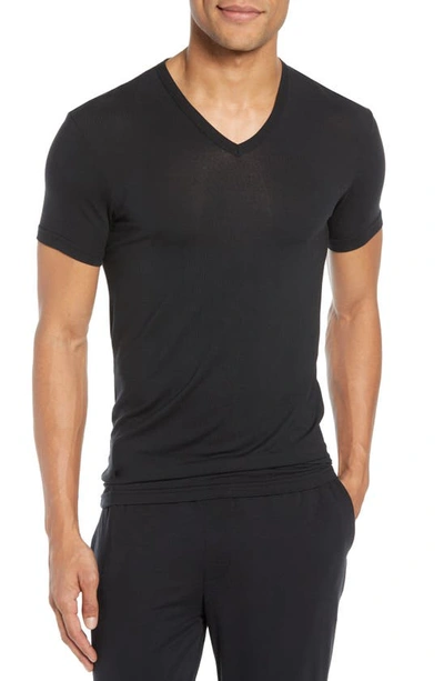 Shop Calvin Klein Ultrasoft Stretch Modal V-neck T-shirt In Black