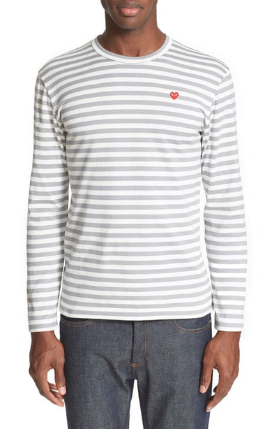 Shop Comme Des Garçons Long Sleeve Stripe Crewneck T-shirt In Grey