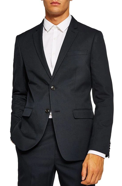 Shop Topman Skinny Fit Textured Suit Jacket In Dark Blue