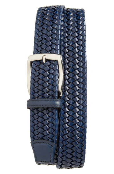 Shop Torino Woven Stretch Leather Belt In Navy