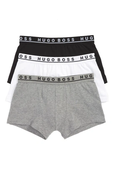 Shop Hugo Boss Assorted 3-pack Stretch Cotton Trunks In Black/ White/ Grey