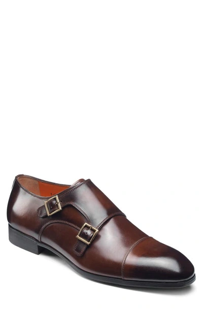 Shop Santoni Inca Double Monk Strap Shoe In Dark Brown