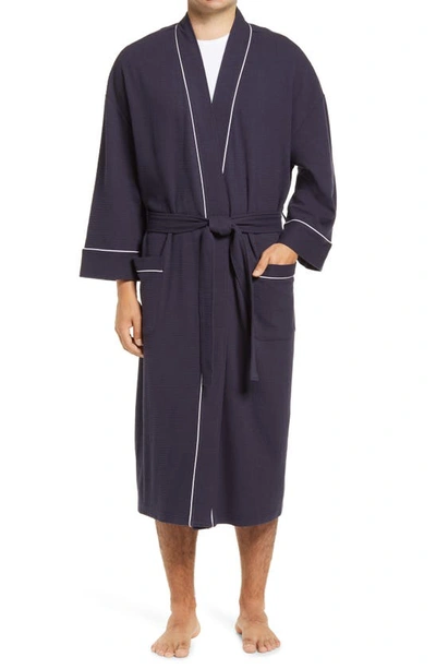 Shop Majestic Waffle Knit Robe In Navy