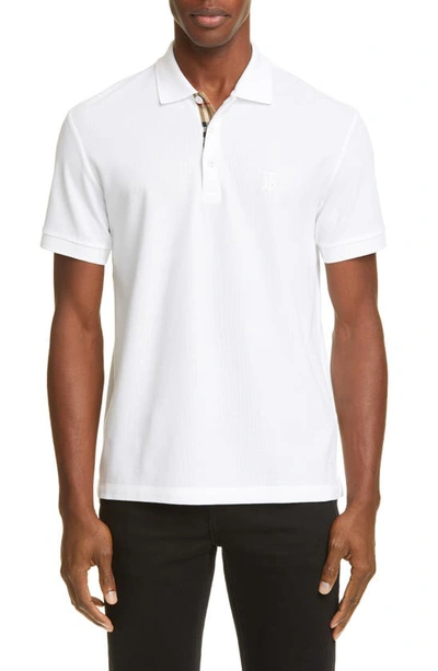 Shop Burberry Eddie Piqué Polo In White