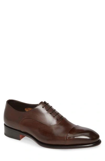 Shop Santoni Isaac Cap Toe Oxford In Dark Brown