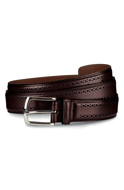 Shop Allen Edmonds Manistee Brogued Leather Belt In Oxblood