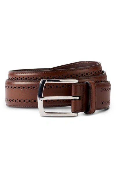 Shop Allen Edmonds Manistee Brogue Leather Belt In Coffee