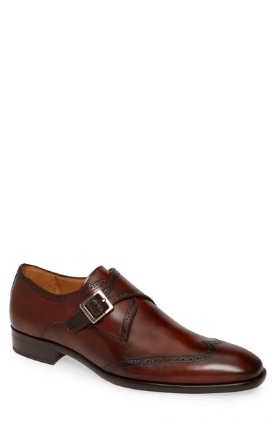 Shop Mezlan Forest Single Monk Strap Wingtip Shoe In Cognac Leather