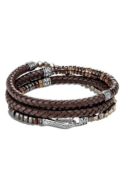 Shop John Hardy Classic Chain Triple Wrap Leather Bracelet In Leather/ Bead