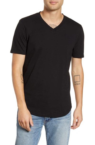 Shop Goodlife Slub Scallop V-neck T-shirt In Black