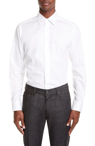 Shop Emporio Armani Trim Fit Solid Dress Shirt In Solid White