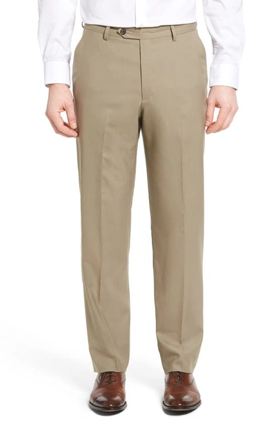 Shop Berle Lightweight Plain Weave Flat Front Classic Fit Trousers In Tan