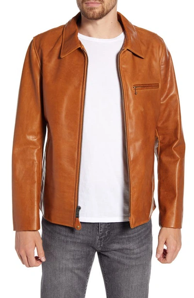 Shop Schott Waxy Cowhide Leather Moto Jacket In Nutmeg