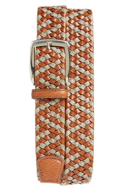 Shop Torino Braided Leather & Linen Belt In Cognac/ Taupe
