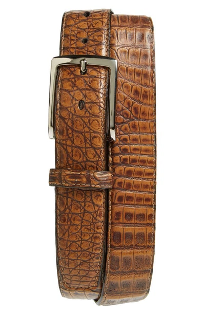 Shop Torino Caiman Leather Belt In Antique Pecan