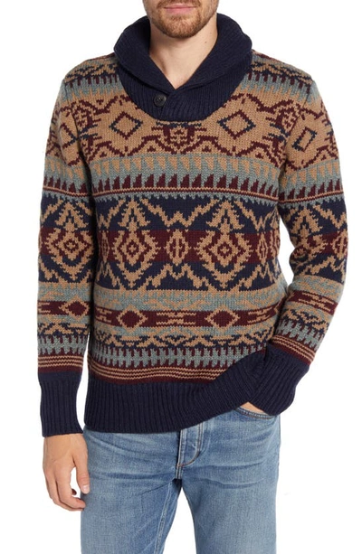 Shop Schott Shawl Button Collar Print Wool Blend Sweater In Multi