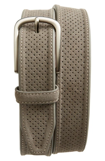 Shop Johnston & Murphy Perforated Suede Belt In Grey