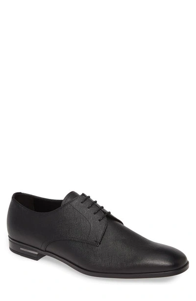 Shop Prada Plain Toe Derby In Nero