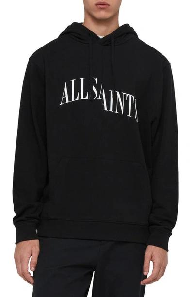 Shop Allsaints Dropout Slim Fit Logo Graphic Hoodie In Jet Black
