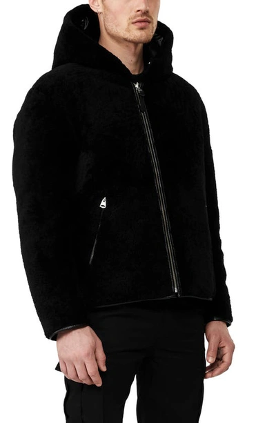 Shop Mackage Bryce Reversible Water Resistant Genuine Shearling Down Coat In Black